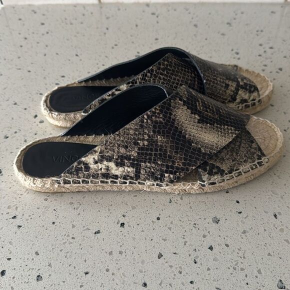 VINCE Castel Size 8 Leather Snake Print Crisscross Flat Espadrille Sandals Slide - Picture 13 of 14